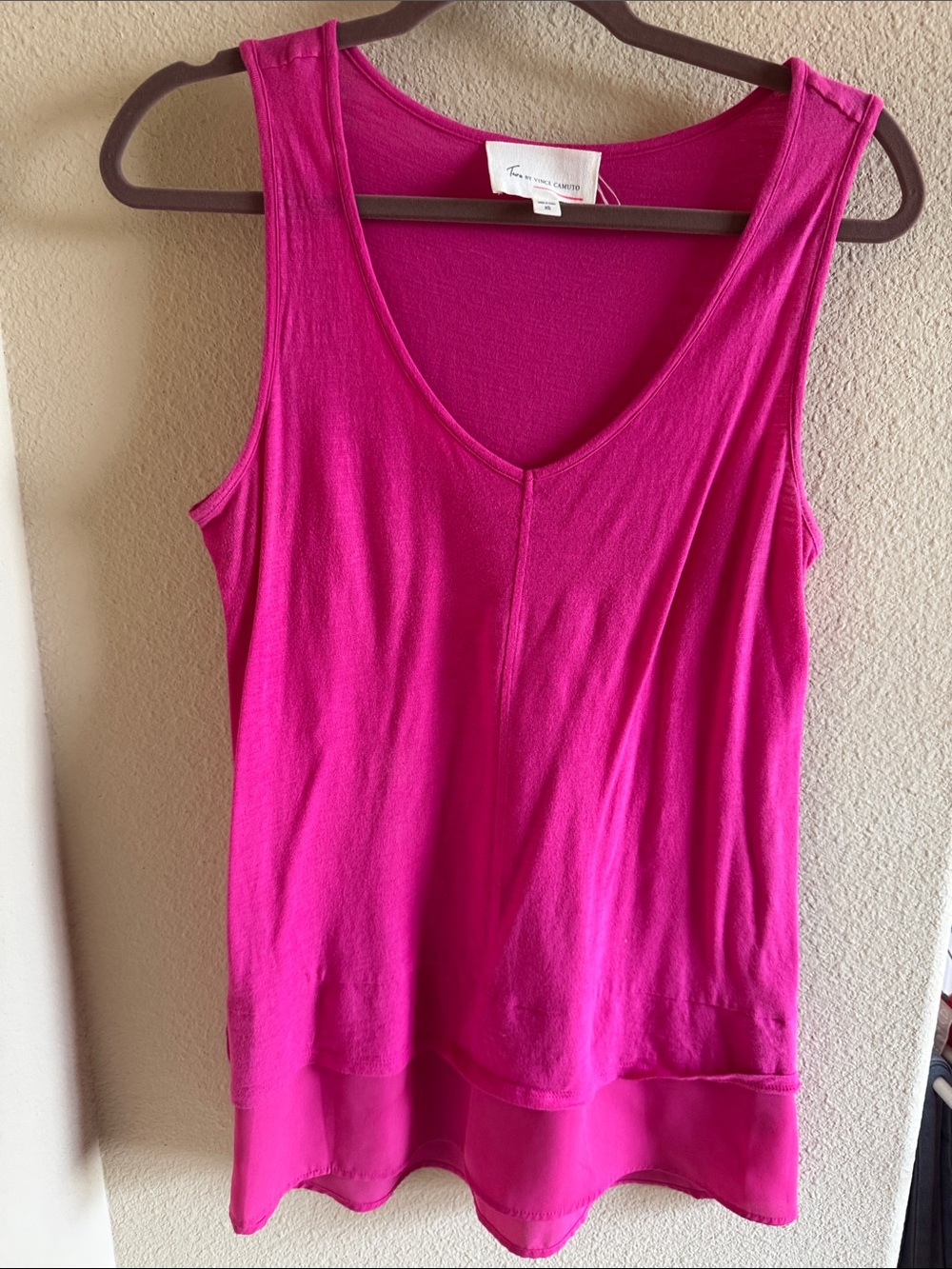 Two by Vince Camuto Fuchsia Layered V-Neck Tank